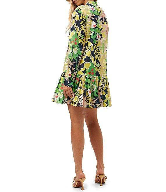 Trina Turk Championship Painted Cotton Split V-Neck Long Sleeve Dress Product Image