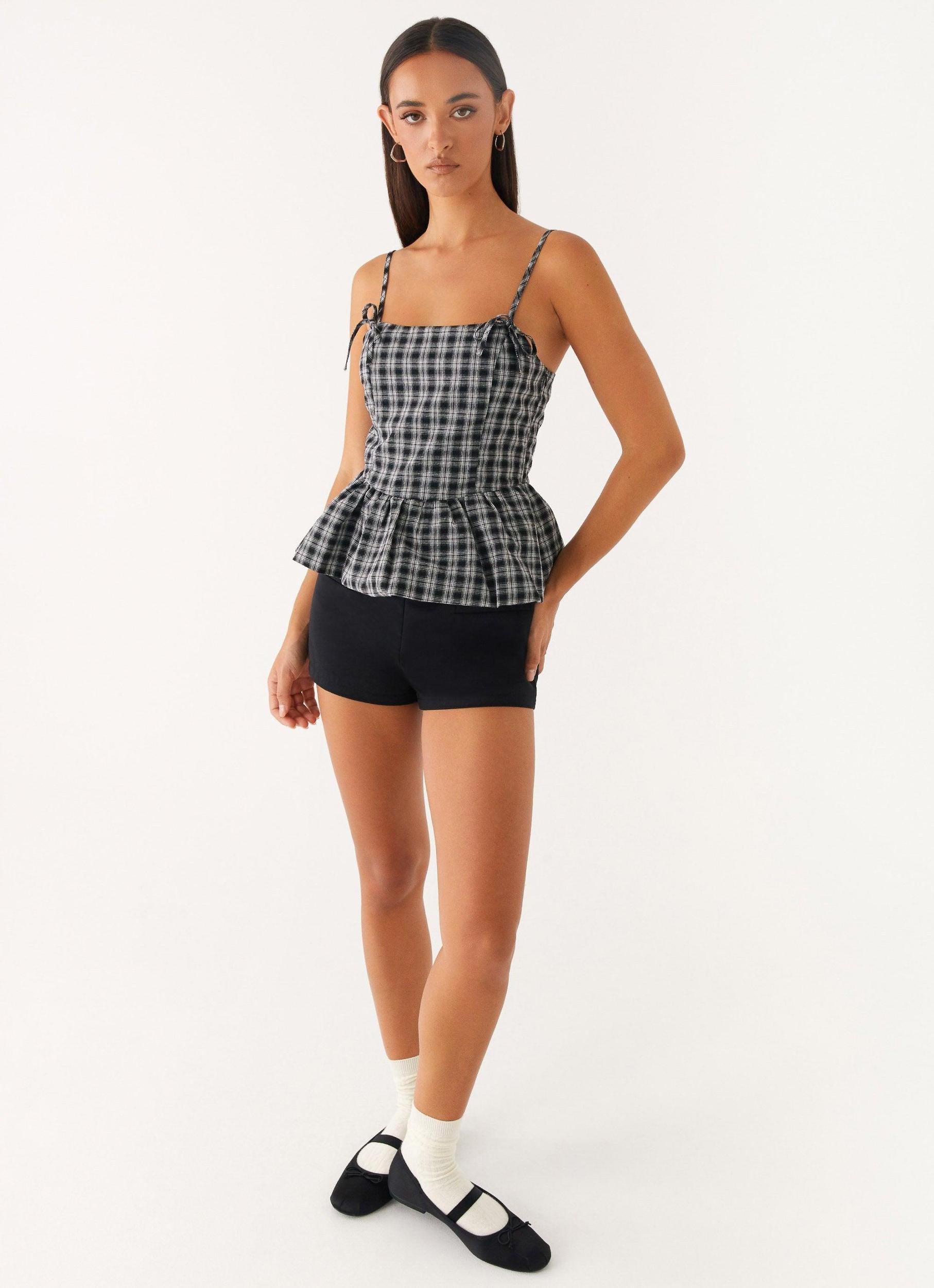 Laura Top - White Black Check Product Image