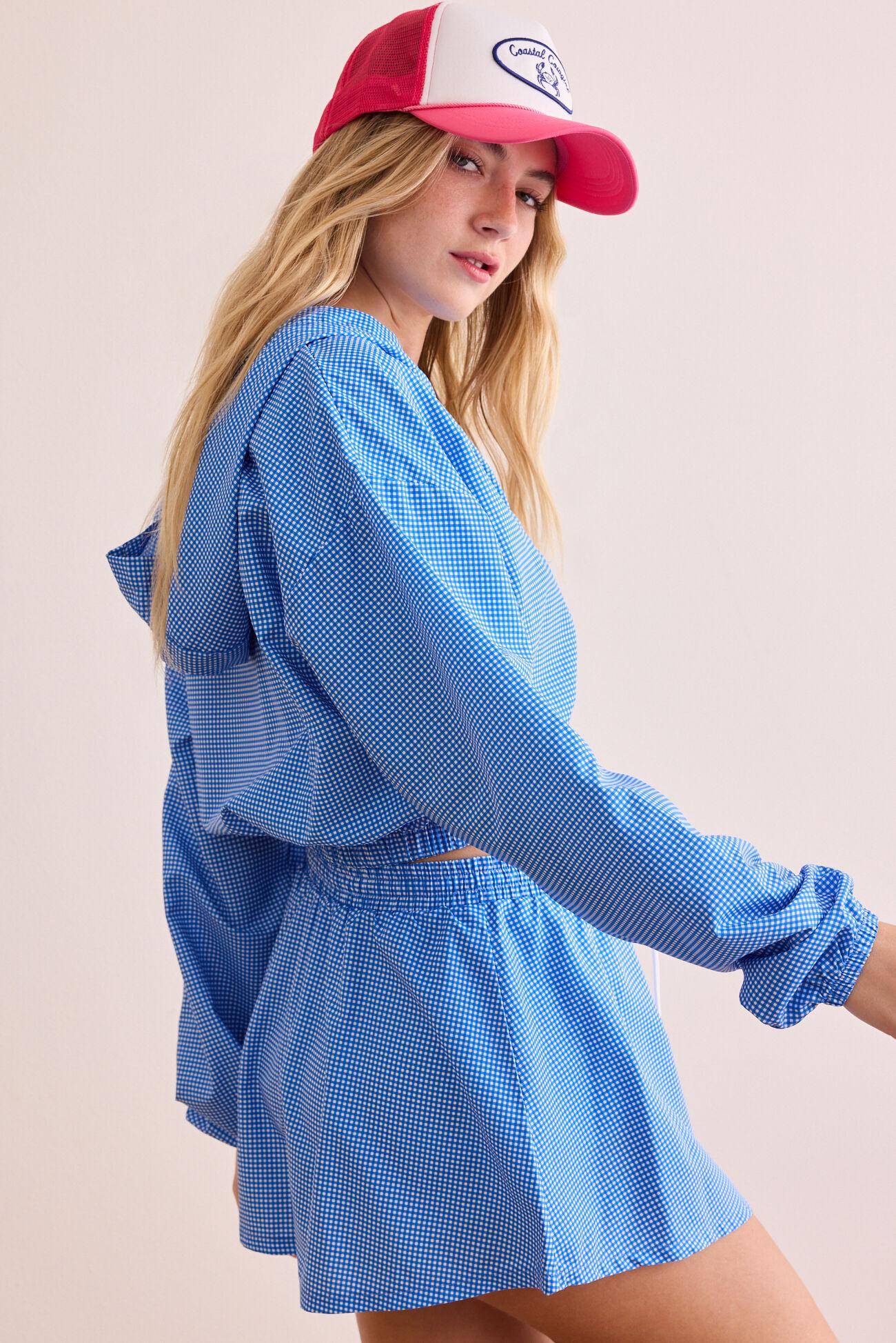 Sunny Retreat Gingham Full Zip Hoodie Product Image