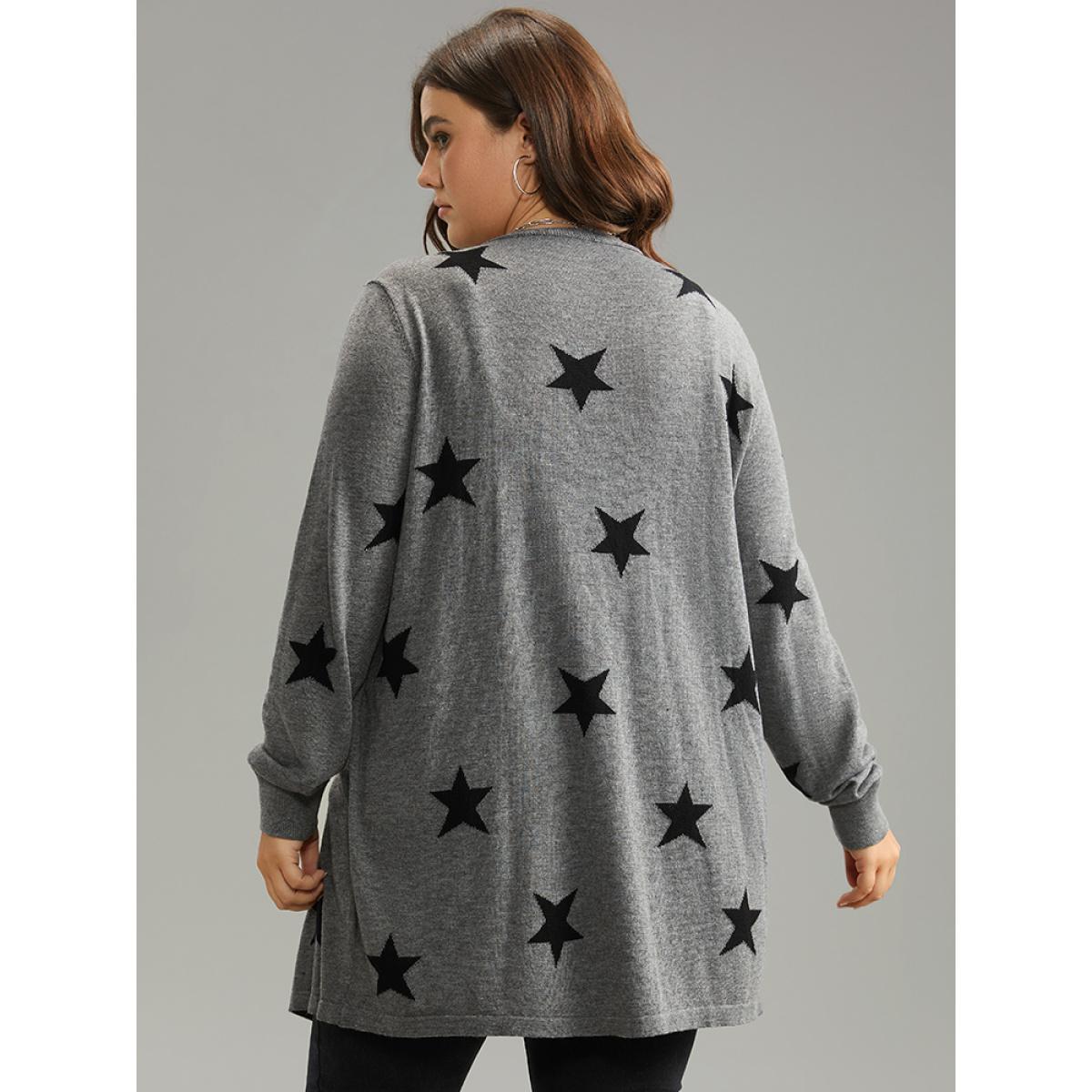 Plus Size Supersoft Essentials Star Print Open Front Cardigan DimGray Women Casual Loose Long Sleeve Dailywear Cardigans BloomChic 30/6X Product Image