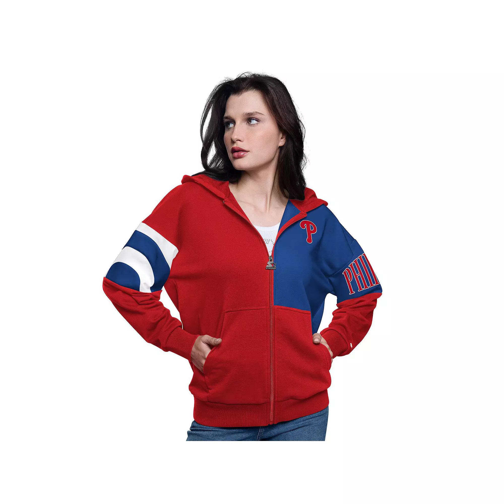 Women's Starter Red/Royal Philadelphia Phillies Curve Ball Full Zip Hoodie Sweatshirt,  Product Image