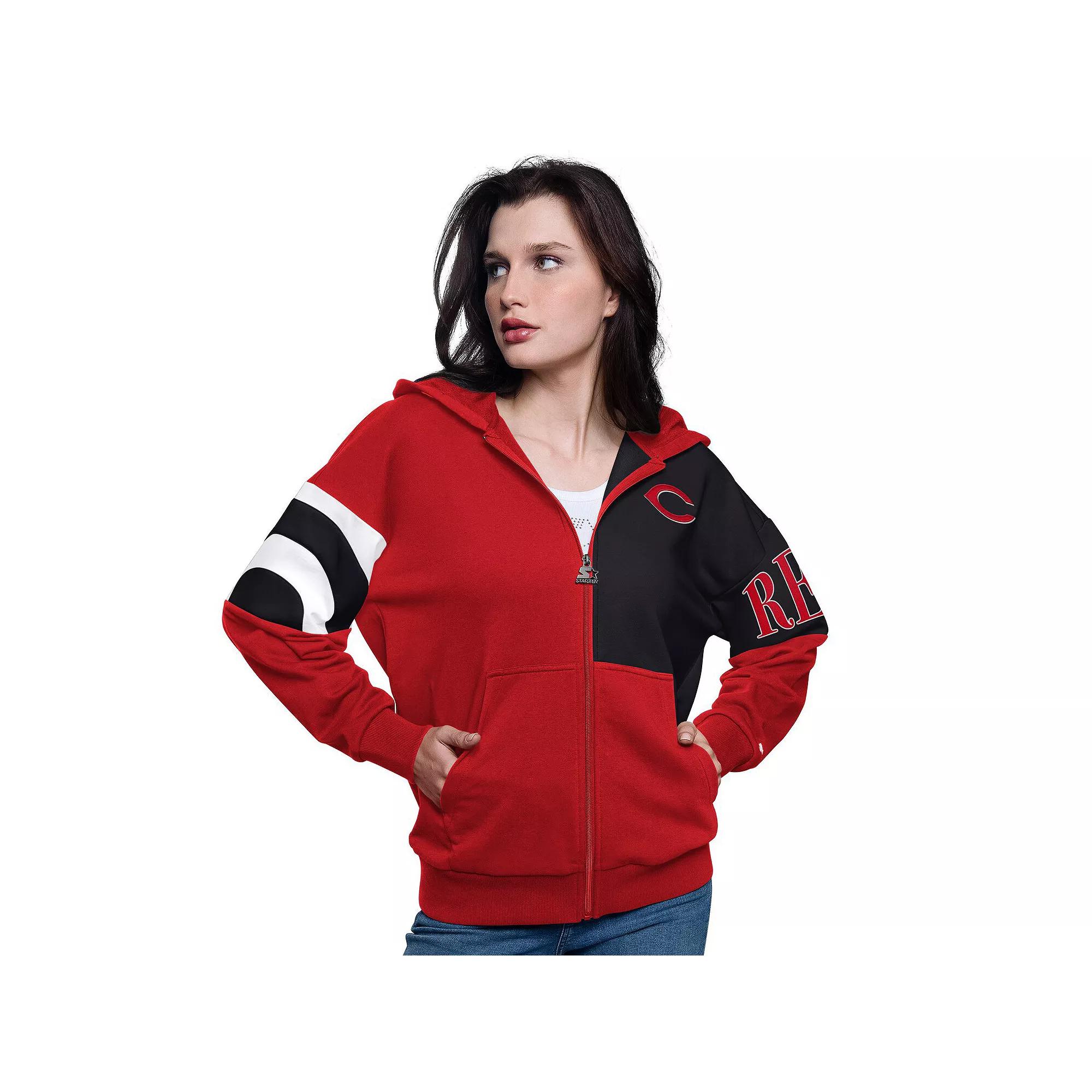 Women's Starter Red/Black Cincinnati Reds Curve Ball Full Zip Hoodie Sweatshirt, Size: Small, Red Red Product Image
