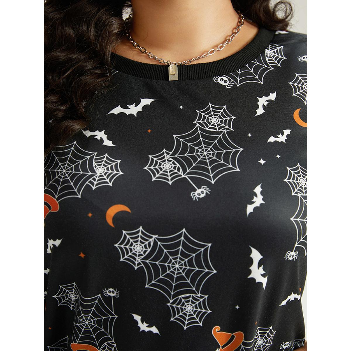 Plus Size Halloween Print Elastic Cuffs Round Neck Sweatshirt Women Purple Playful Elastic cuffs Round Neck Casual Sweatshirts BloomChic 12/L Product Image