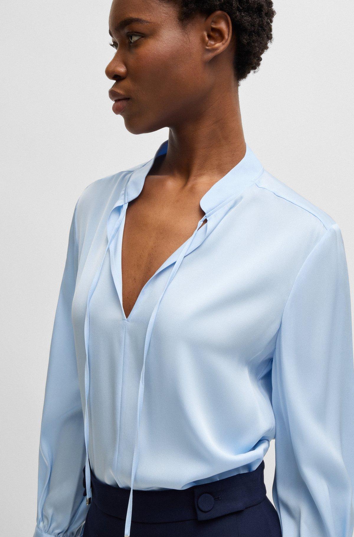 Relaxed-fit blouse in stretch silk with keyhole neckline Product Image