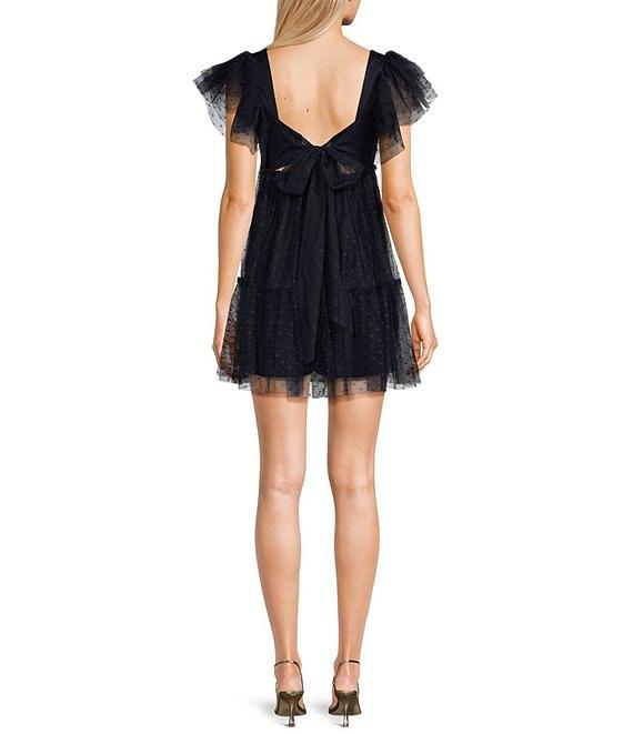 City Vibe Short Flutter Sleeve Tiered Ruched Front Bodice Dress Product Image