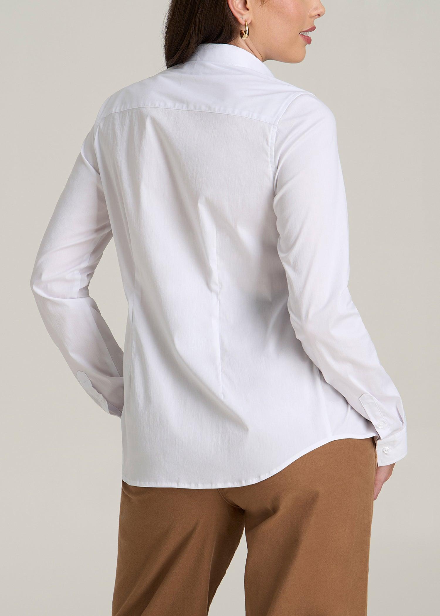 Slim Fit Button-Up Shirt for Tall Women in White Female Product Image