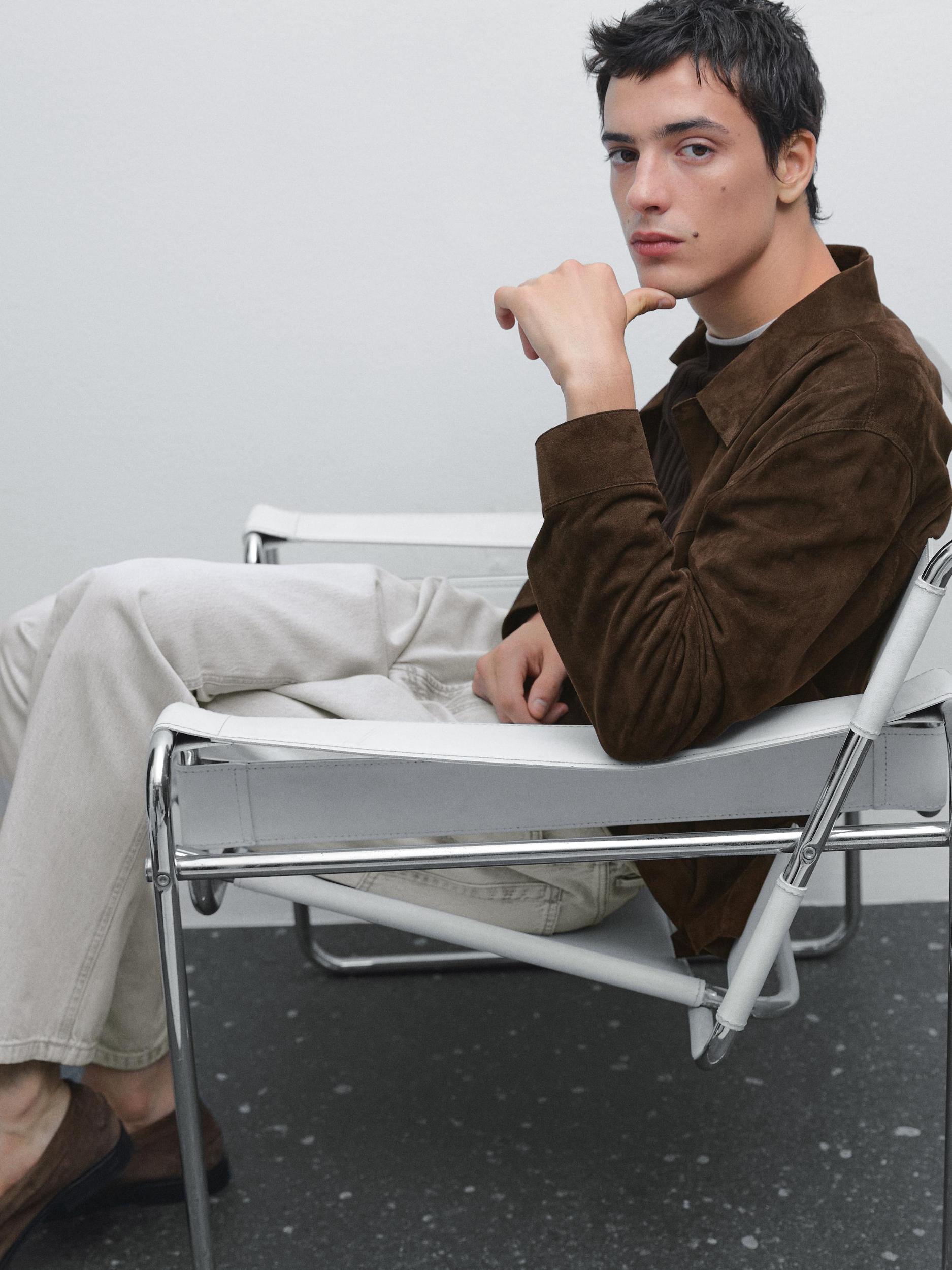 Lightweight suede leather overshirt Product Image