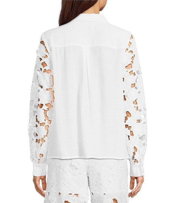 Current Air Woven 3D Floral Lace Point Collar Long Sleeve Relaxed Fit Button Front Coordinating Shirt Product Image
