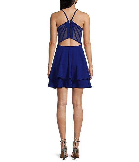 Honey and Rosie Sleeveless Illusion Mesh Bralette Back Fit-And-Flare Mini Dress Product Image