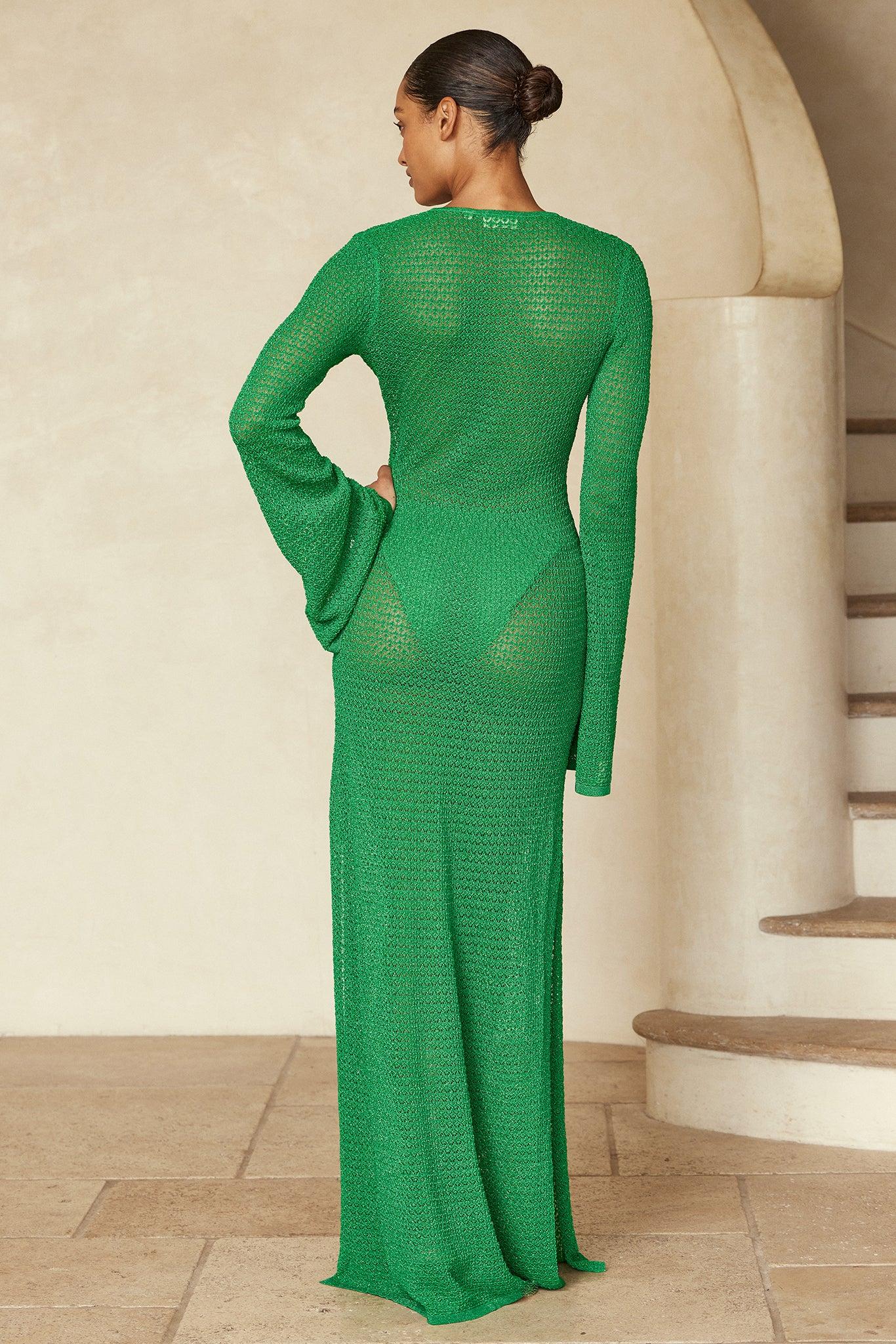 Montego Dress - Palm Green Lurex Lace Crochet Product Image