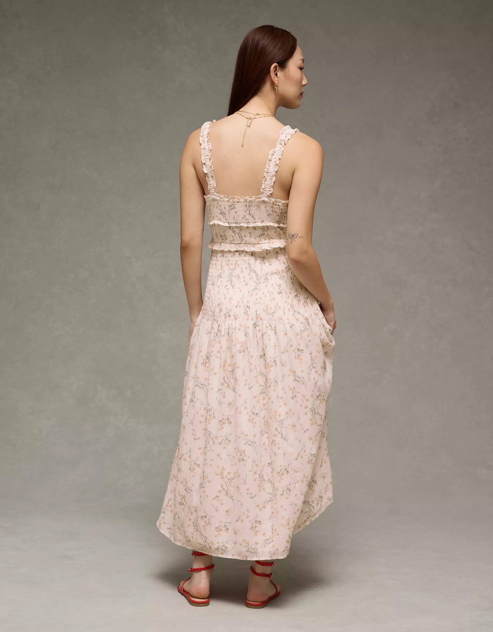 AE Catie Corset Smocked Floral Midi Dress Product Image