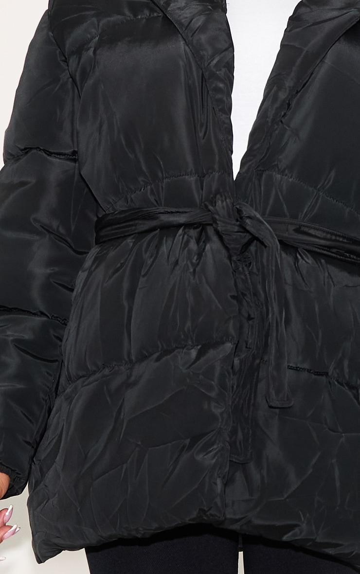 Maternity Black Oversized Collar Belt Puffer Coat Product Image