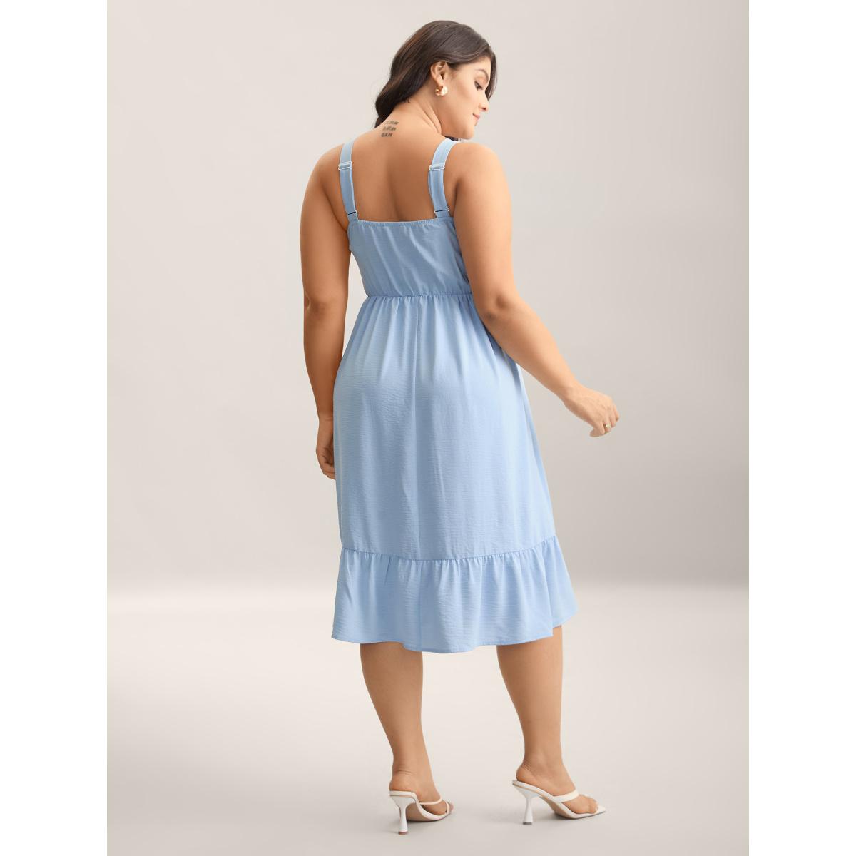Plus Size Shirred Adjustable Straps Tiered Midi Dress LightBlue Women Non Sleeveless Curvy BloomChic 14-16/1X Product Image