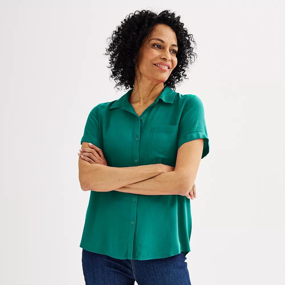 Women's Croft & Barrow® Camp Shirt, Size: XL, Dark Blue Product Image