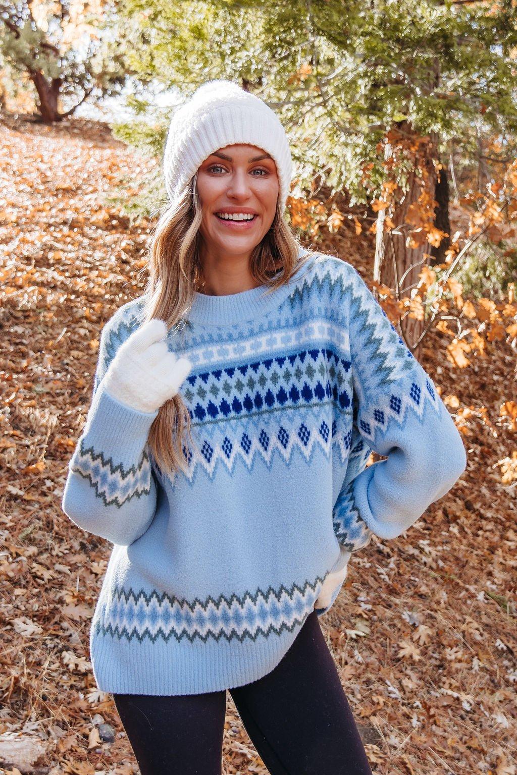 Blue Aztec Print Pullover Sweater - FINAL SALE Product Image