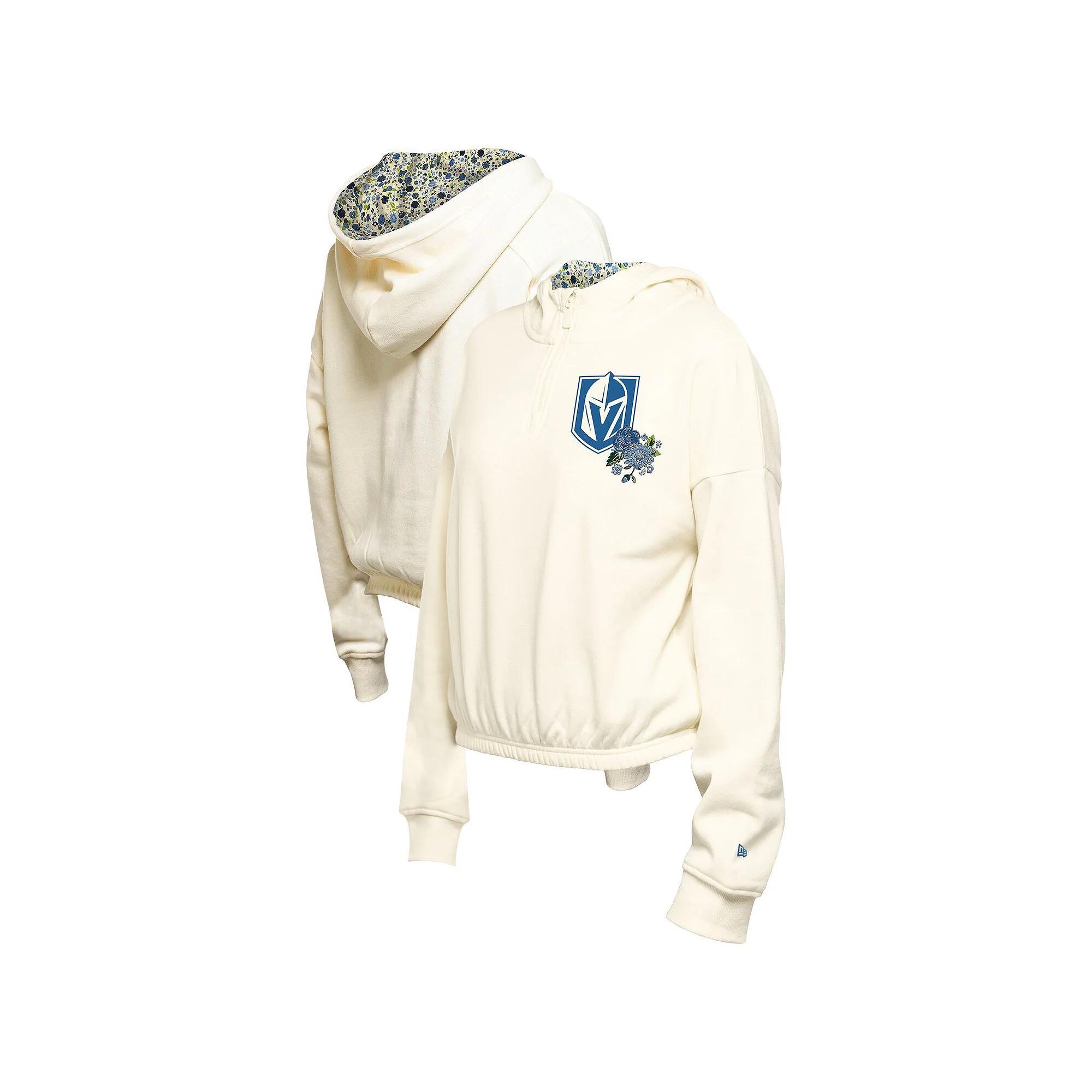 Women's New Era Cream Vegas Golden Knights Glam Game Quarter-Zip Cropped Floral Hoodie Pullover, Size: XL, Lvk Beige Product Image