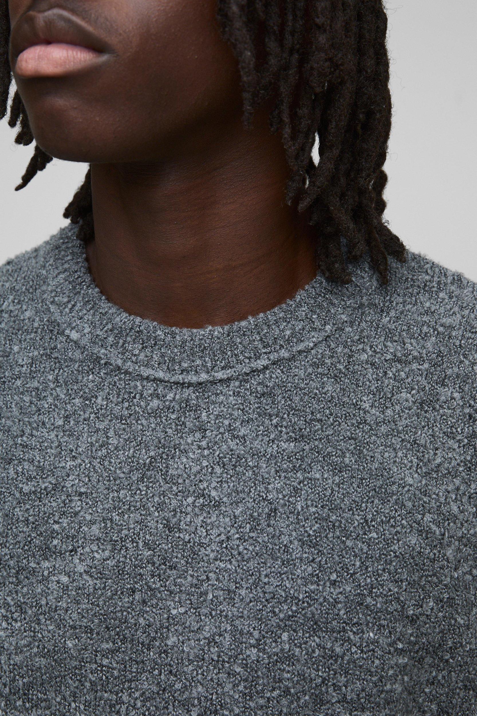 Boxy Boucle Knit Extended Neck Sweater | boohooMAN USA Product Image