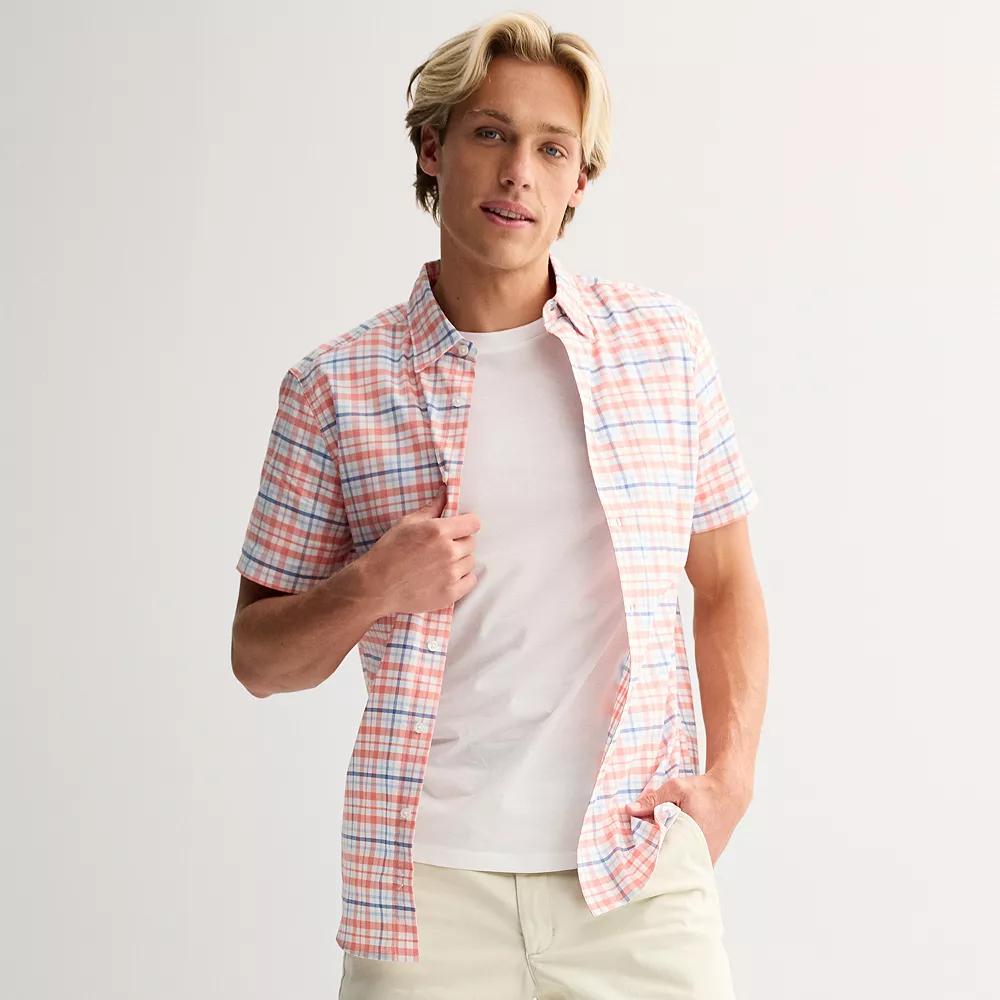 Men's Sonoma Goods For Life® Short Sleeve Performance Shirt, Size: XL, State Plaid Pink Product Image