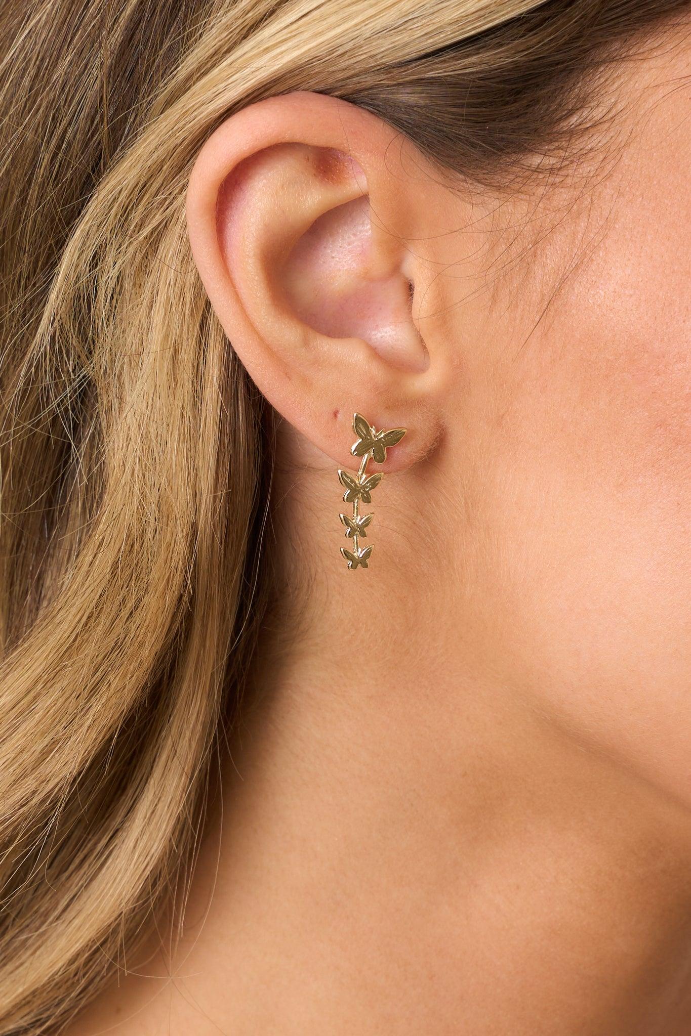 Morning Dew Gold Butterfly Drop Earrings Product Image