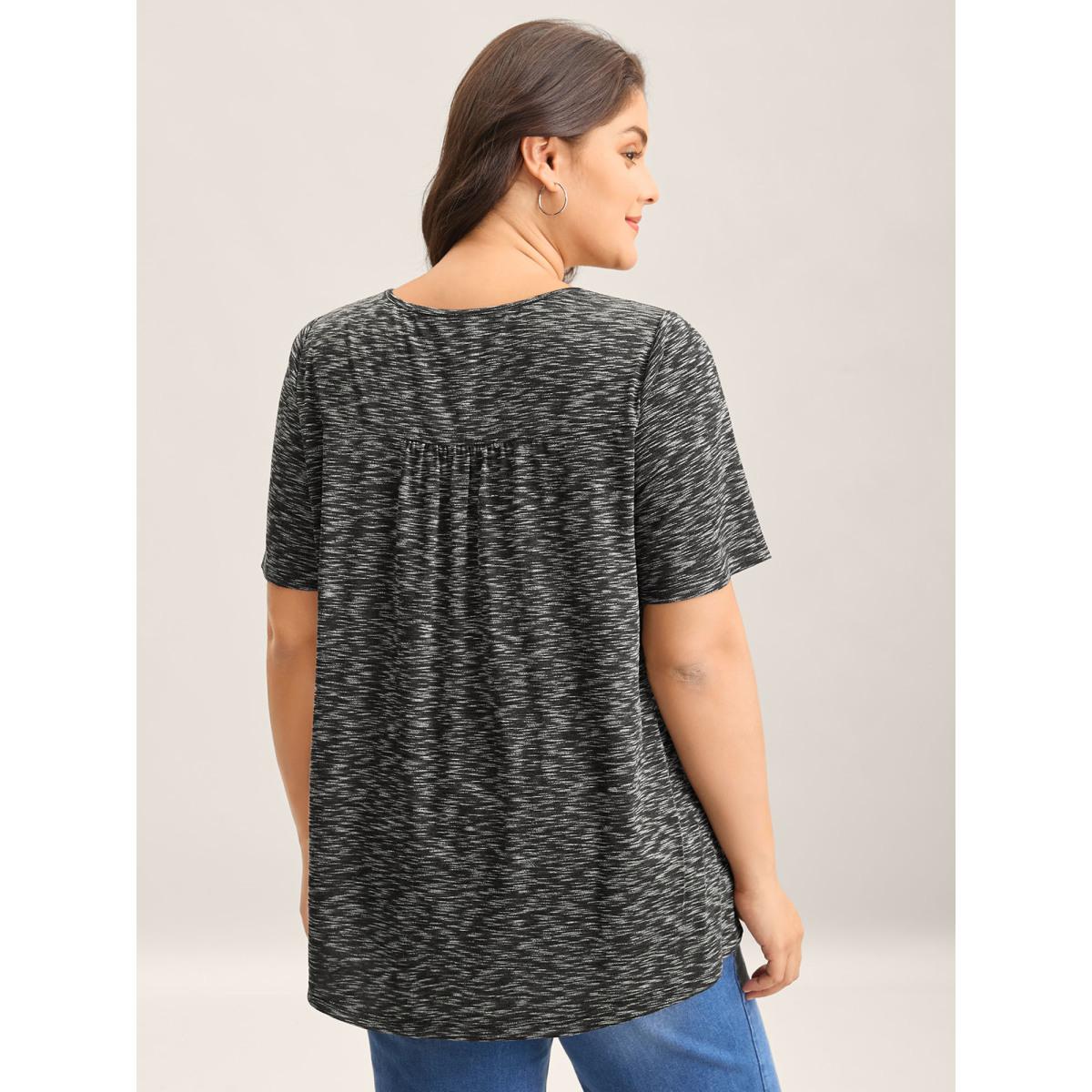 Plus Size Heather Surplice Neck Curvy Hem T-Shirt Black Women Leisure Overlapping Overlap Collar Loose Casual T-shirts BloomChic 18-20/2X Product Image