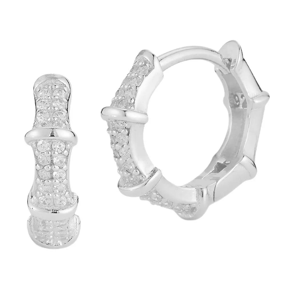 Sunkissed Sterling Cubic Zirconia Bamboo Mini Hoop Earrings, Women's, Silver Tone Product Image