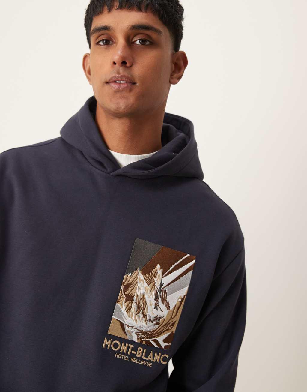 Mango regular fit graphic hoodie in navy Product Image