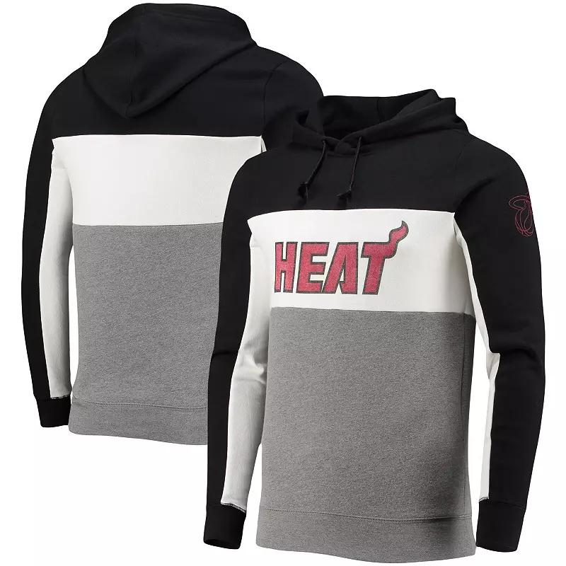 Men's Junk Food Black/White Miami Heat Wordmark Colorblock Fleece Pullover Hoodie, Size: Medium Product Image