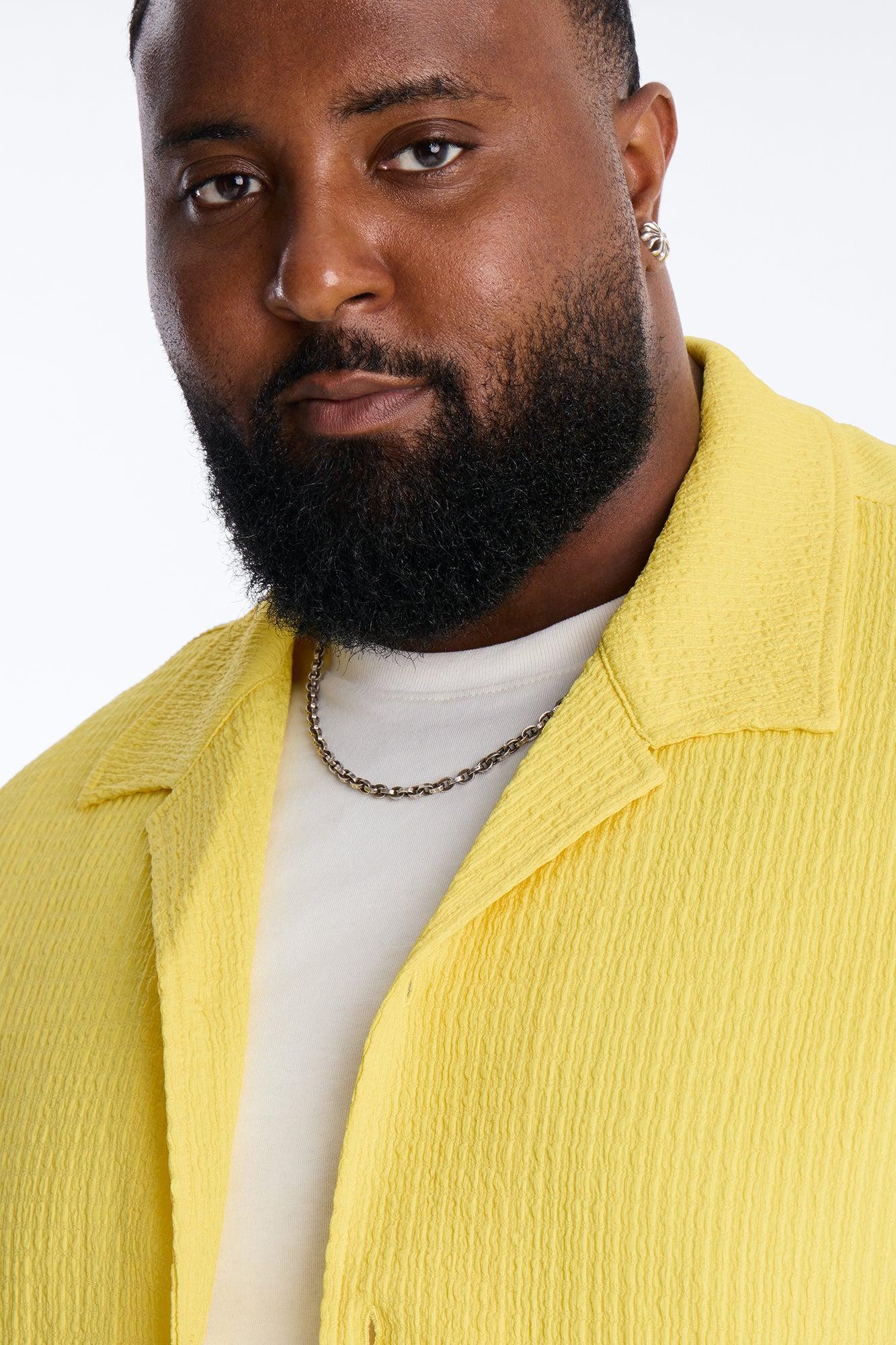 Burton Cuban Collar Button Up Shirt - Yellow Male Product Image