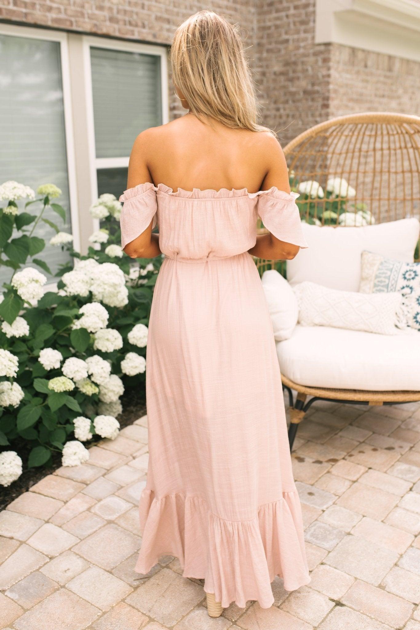 Blush Off the Shoulder Button Down High Low Maxi Female Product Image