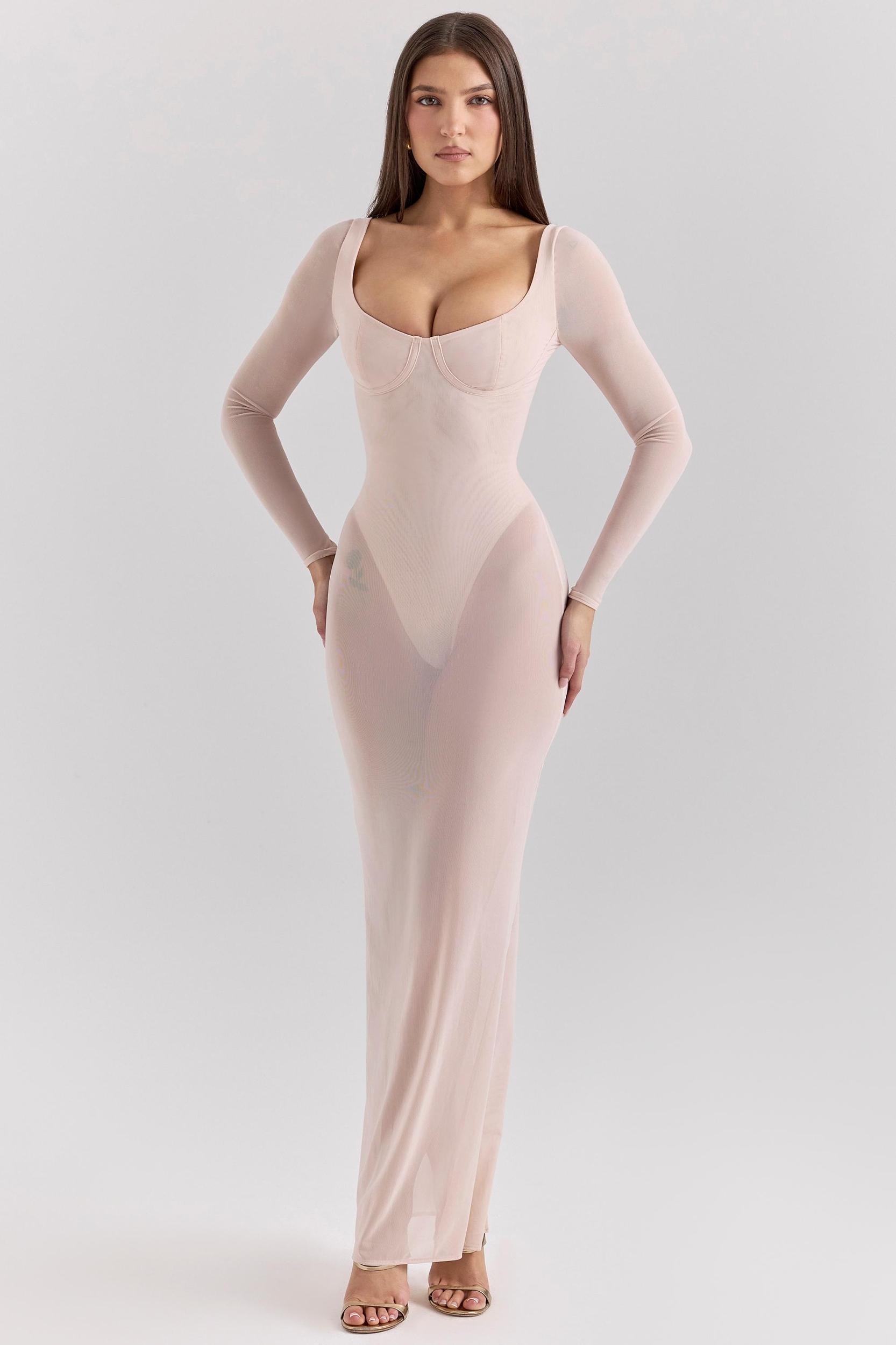 Everly  blush mesh maxi dress with bodysuit Product Image