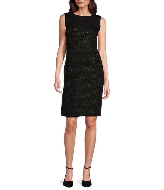 Anne Klein Tweed Round Neck Sleeveless Princess Seam Sheath Coordinating Dress Product Image