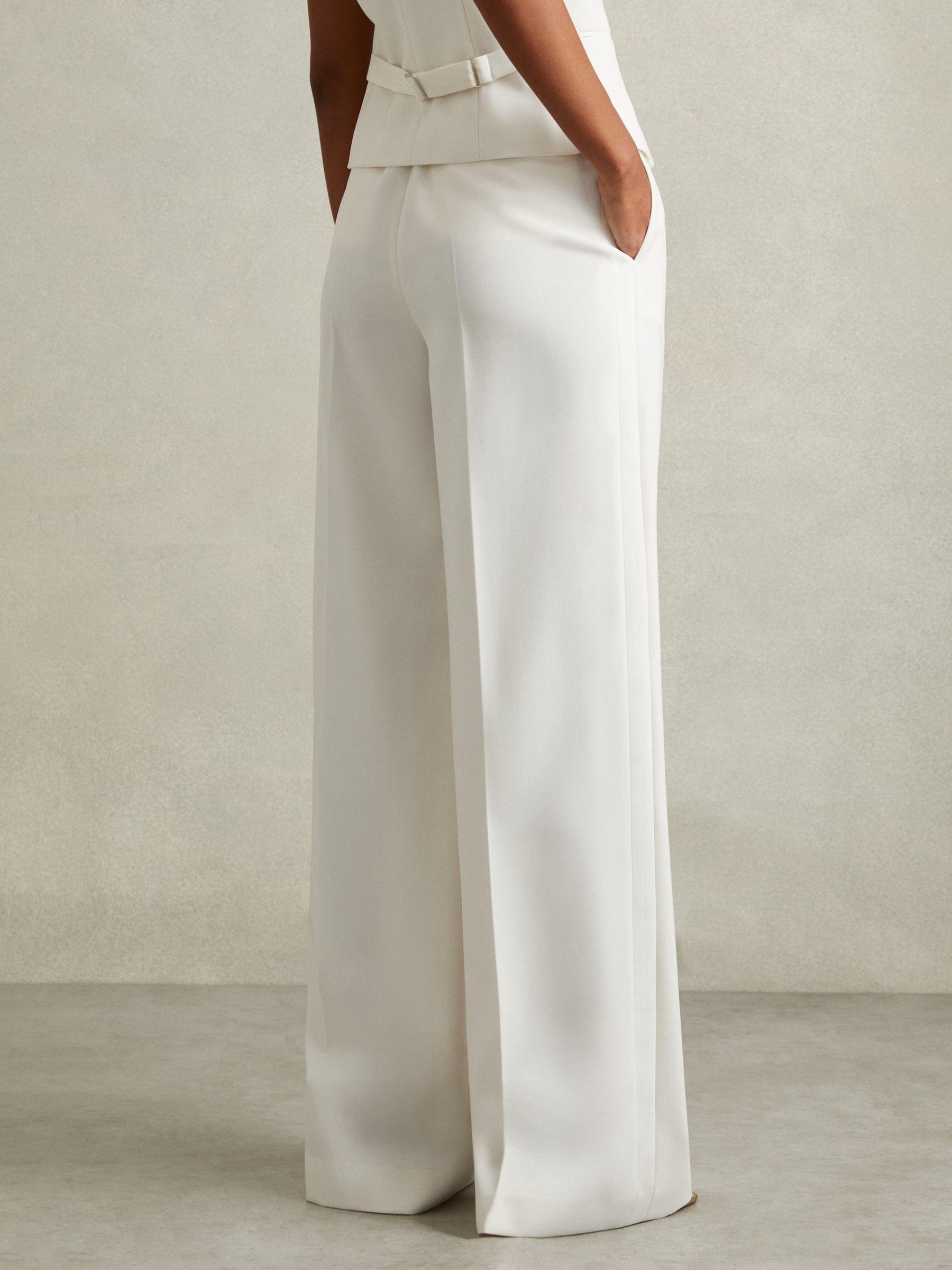 Wool Blend Wide Leg Tux Trousers in White Product Image