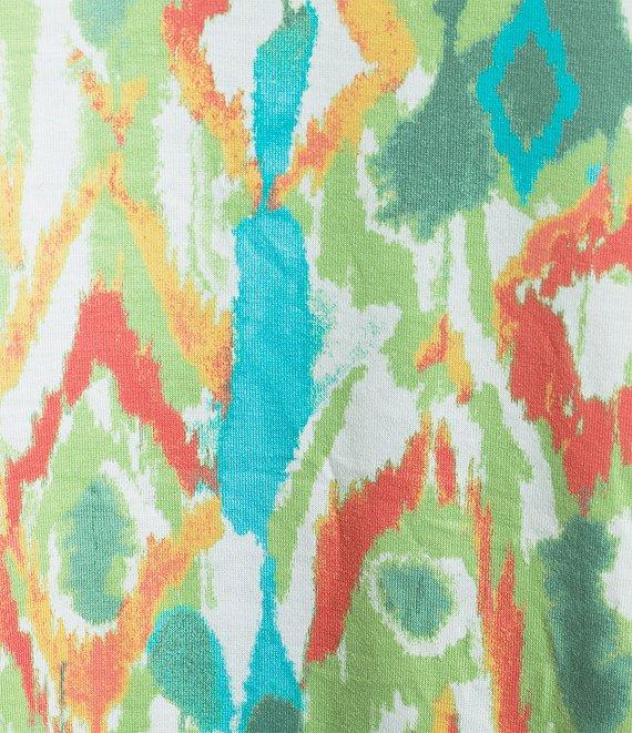 Allison Daley Plus Size Natural Ikat Print Short Sleeve Criss-Cross Keyhole Neck Short Sleeve Jersey Knit Top Product Image