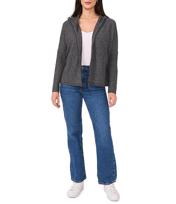 Vince Camuto Knit Long Sleeve Hooded Zip Front Sweater Product Image