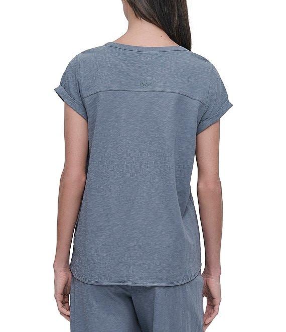 DKNY Sport by Donna Karan Knit Slub Jersey Crew Neck Short Rolled Sleeve T-Shirt Product Image