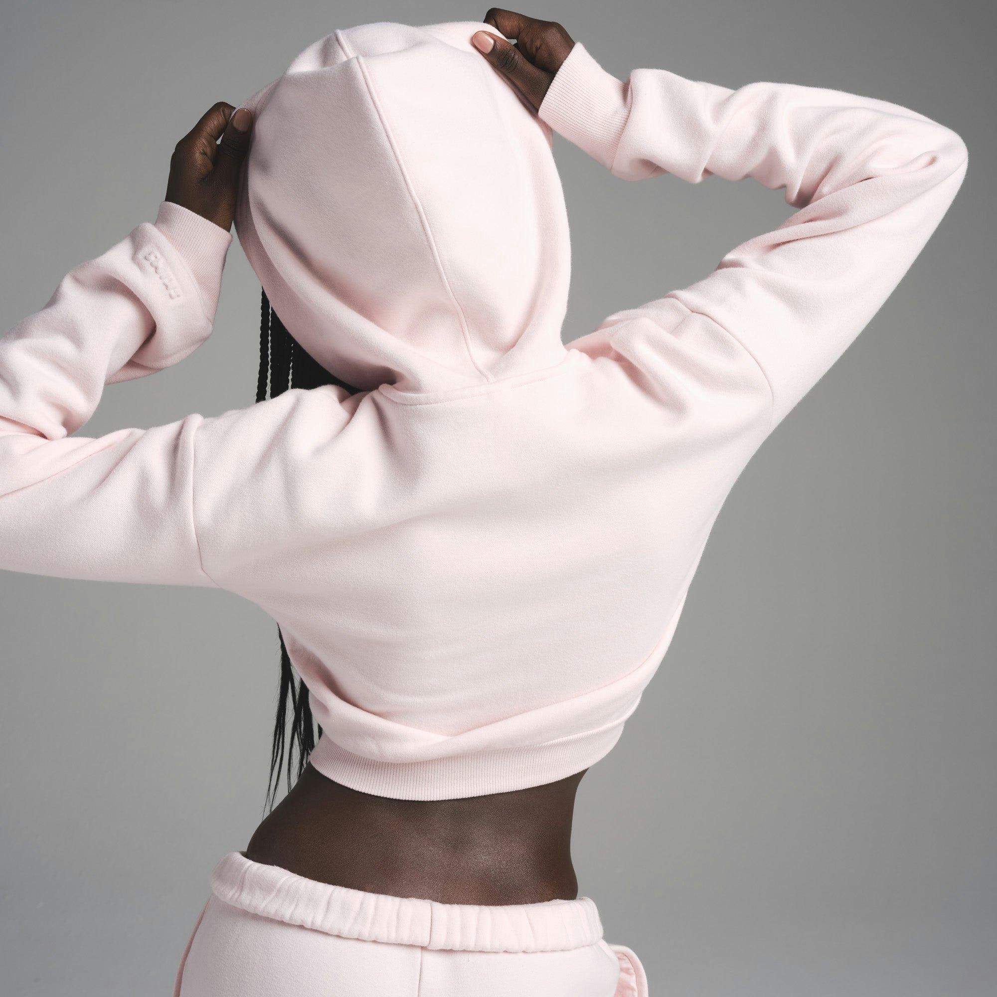 COTTON FLEECE SHRUNKEN HOODIE | BARELY PINK Product Image