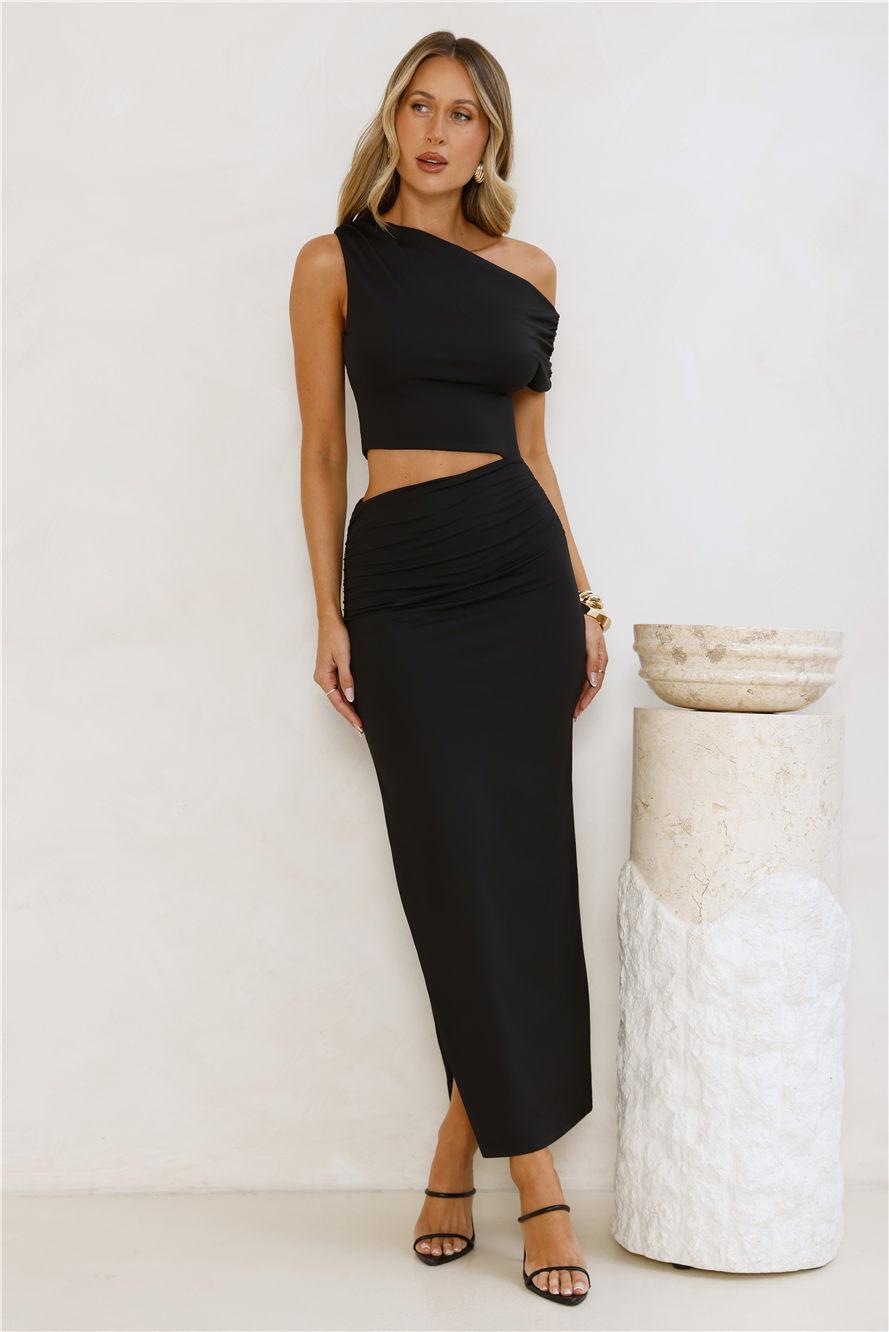 Elevated Everyday Off Shoulder Maxi Dress Black Product Image