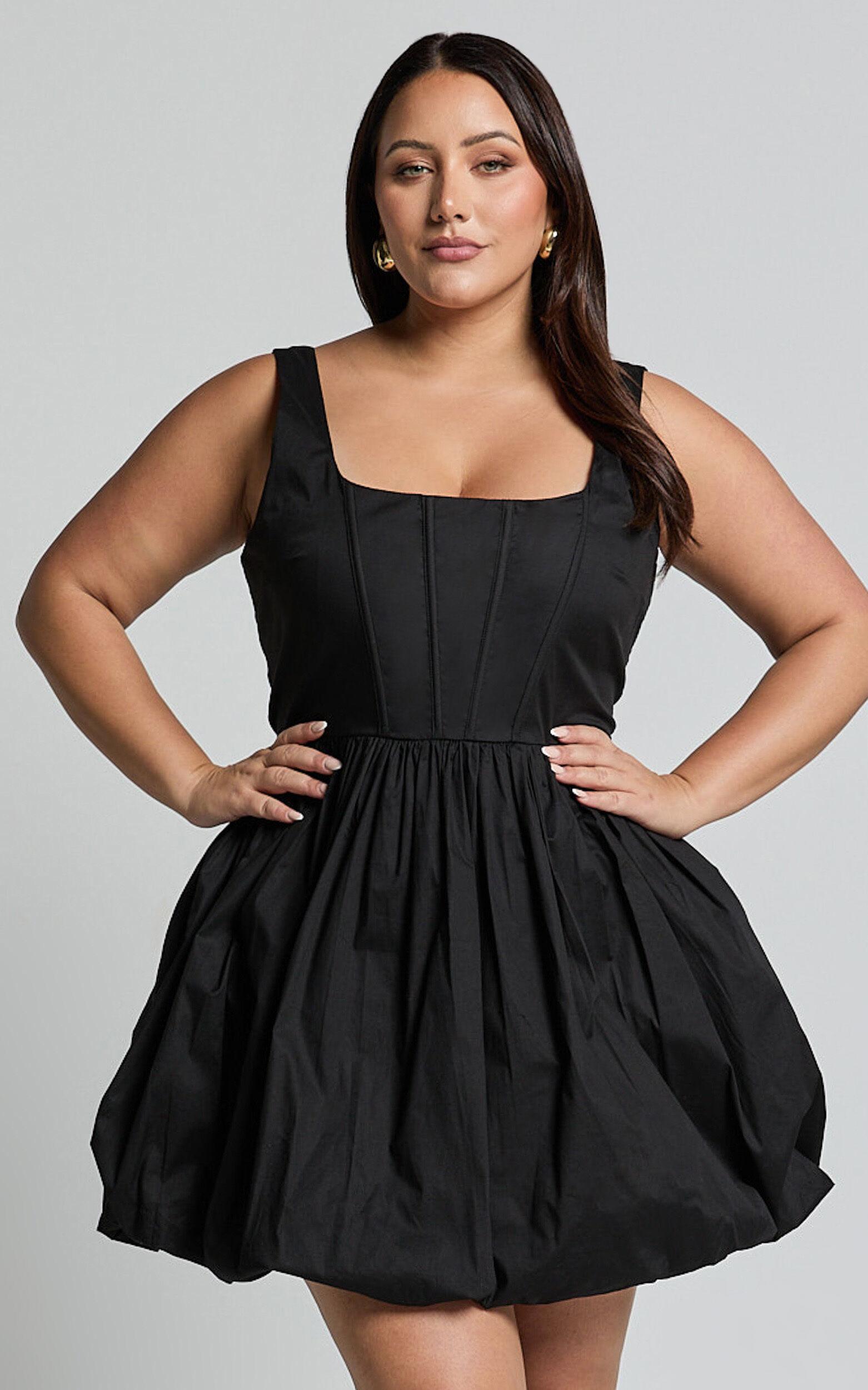 Brianda Mini Dress - Corset Bodice Bubble Hem Dress in Black Product Image