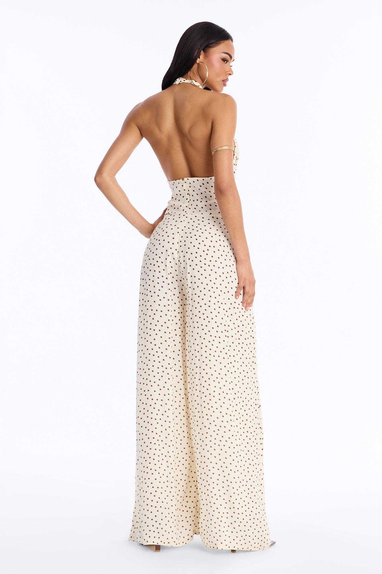 Darcy Polka Dot Halter Jumpsuit - Cream/combo Female Product Image