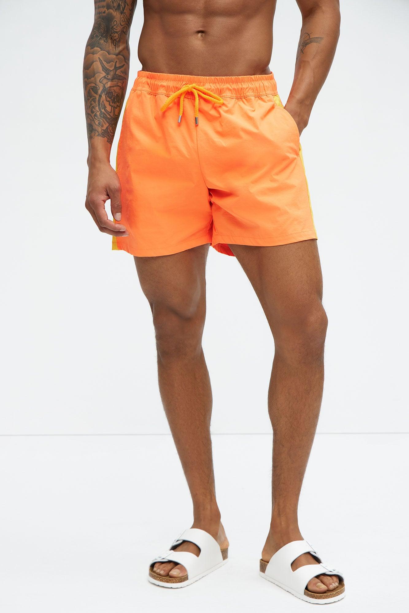 Contrast On The Side Swim Mid Trunk - Orange/combo Product Image