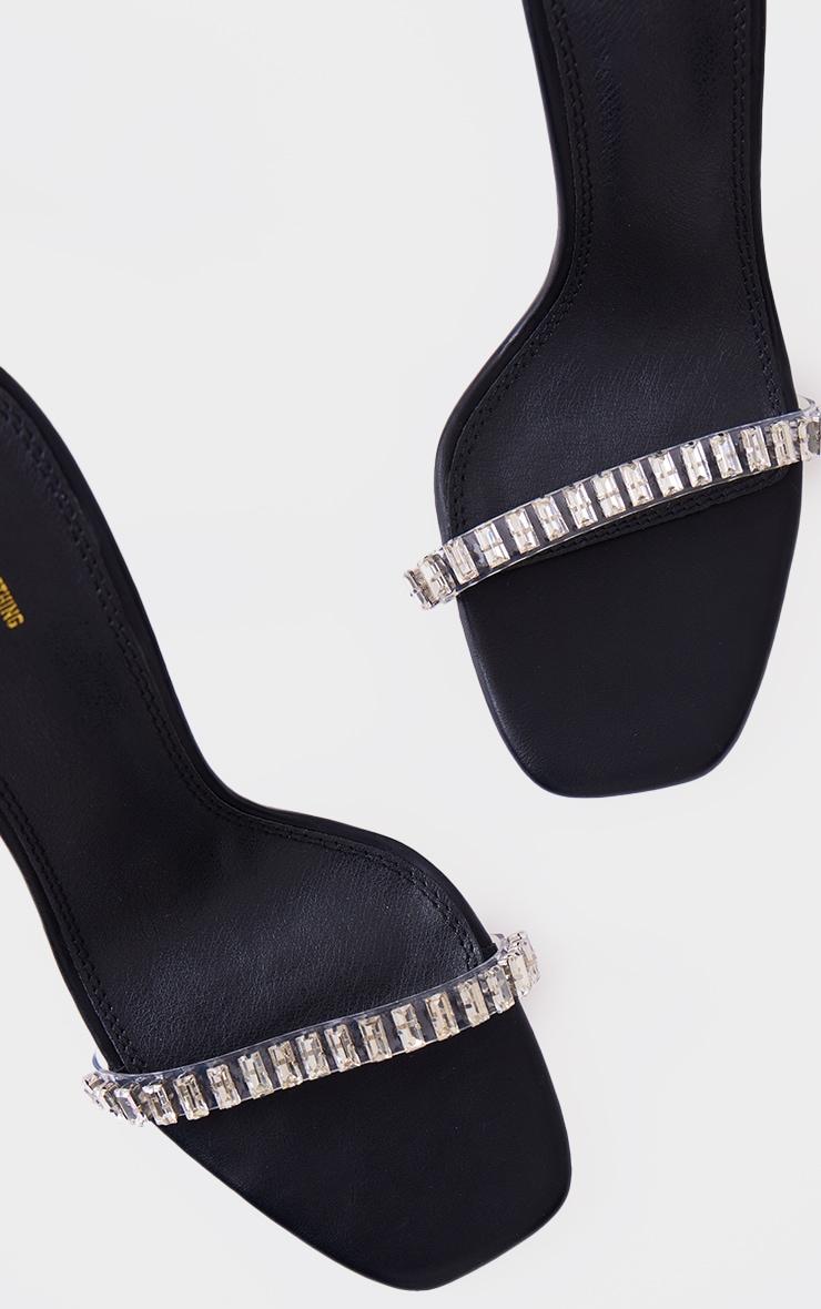 Black Pu Square Toe Diamante Strap High Heeled Sandals Product Image