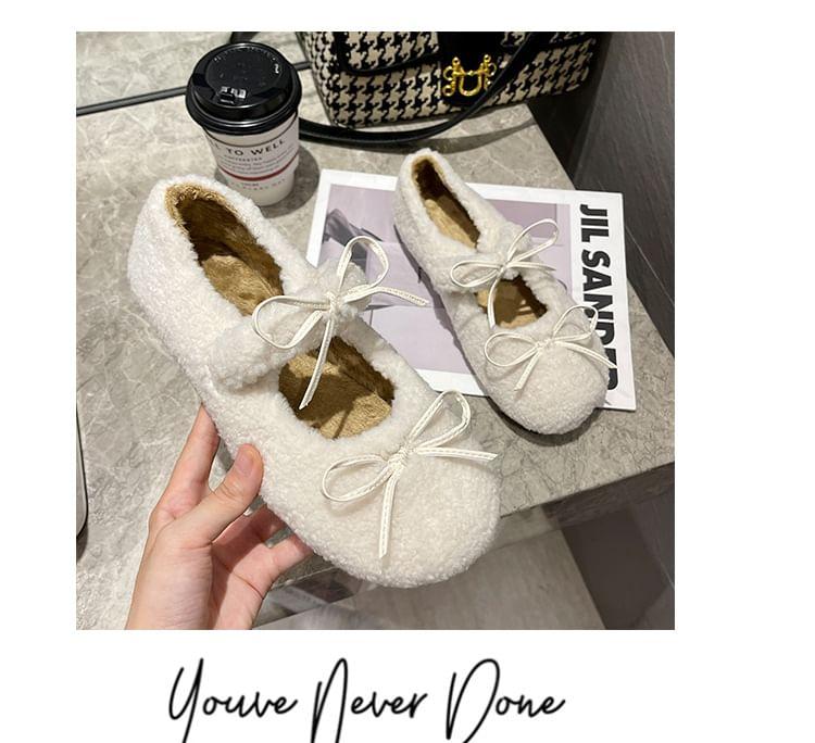 Bow Fleece Mary Jane Shoes Product Image