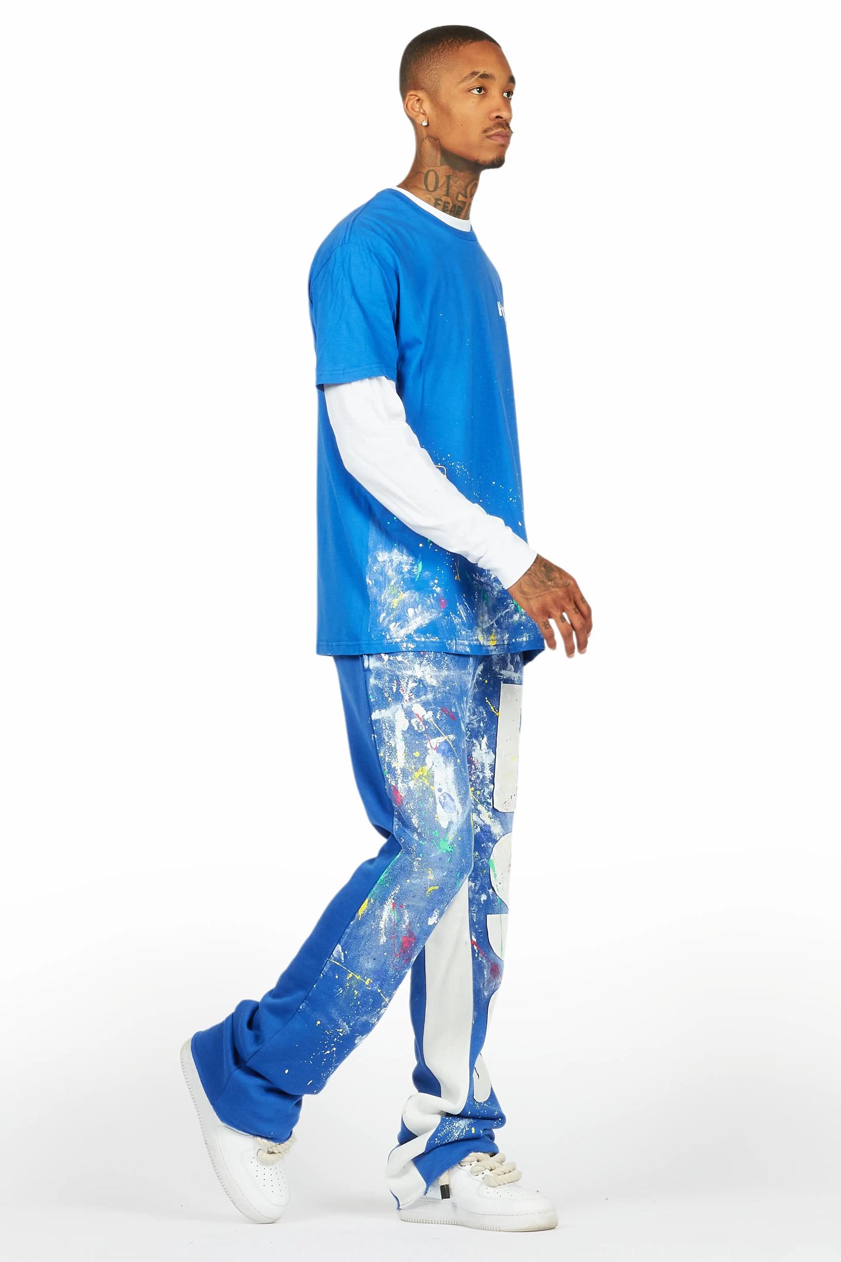 Aliyas White/Royal Double Layer T-Shirt/Baggy Pant Set Male Product Image