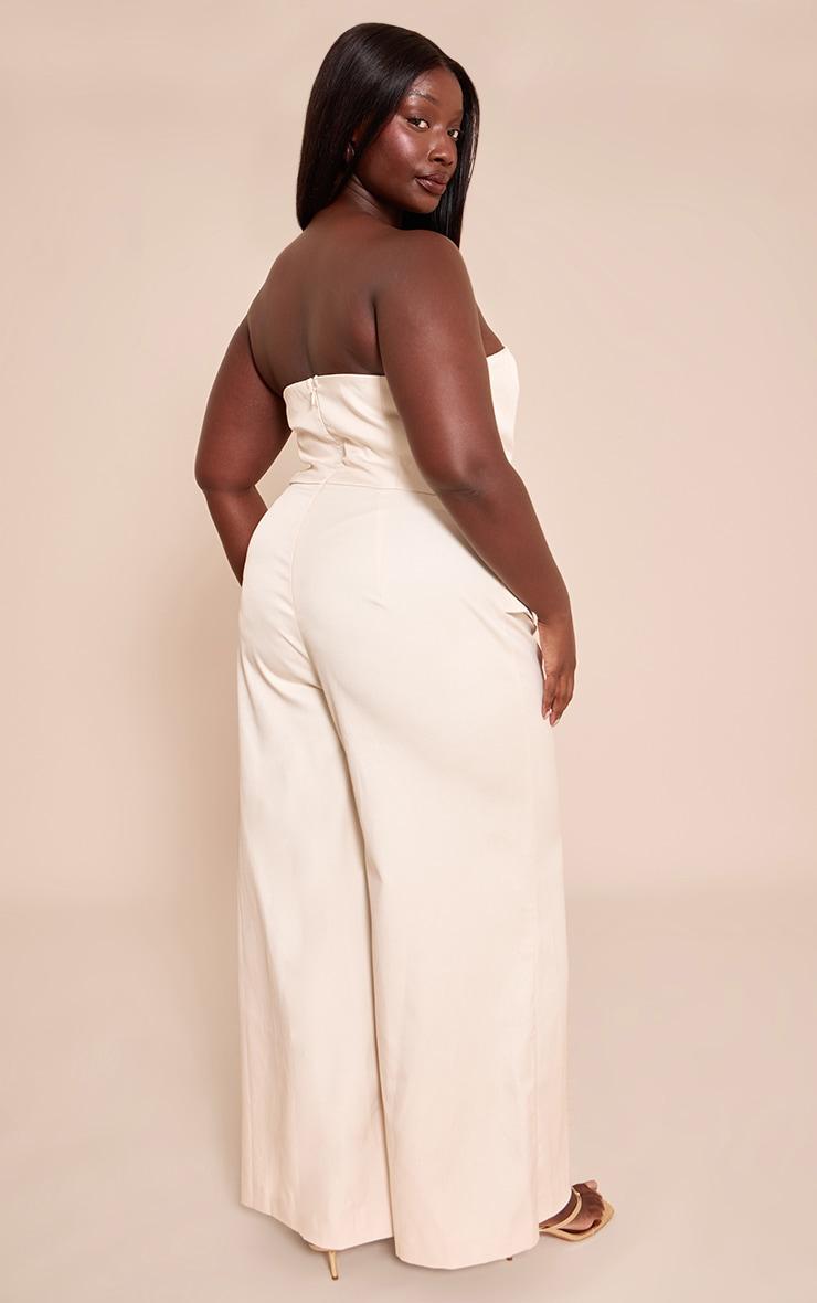Plus Cream Woven Bandeau Trim Detail Straight Leg Jumpsuit Product Image