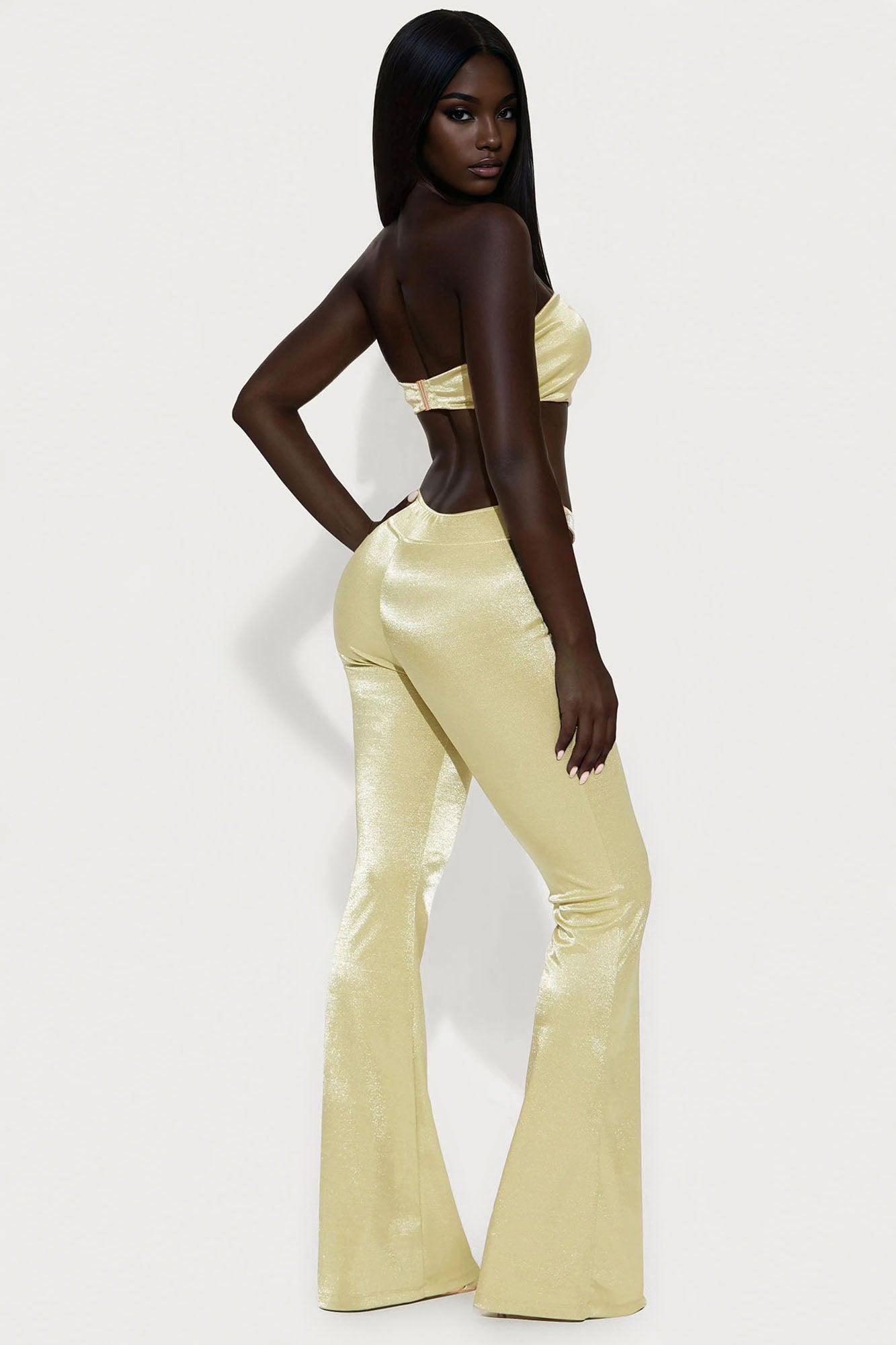 Mia Chain Strap Halter And Flare Leg Pant Set - Green Female Product Image