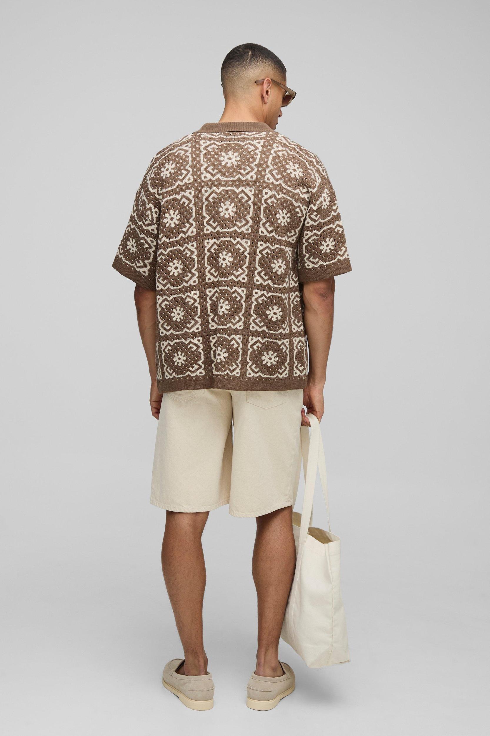 Oversized Boxy Crochet Shirt | boohooMAN USA Product Image