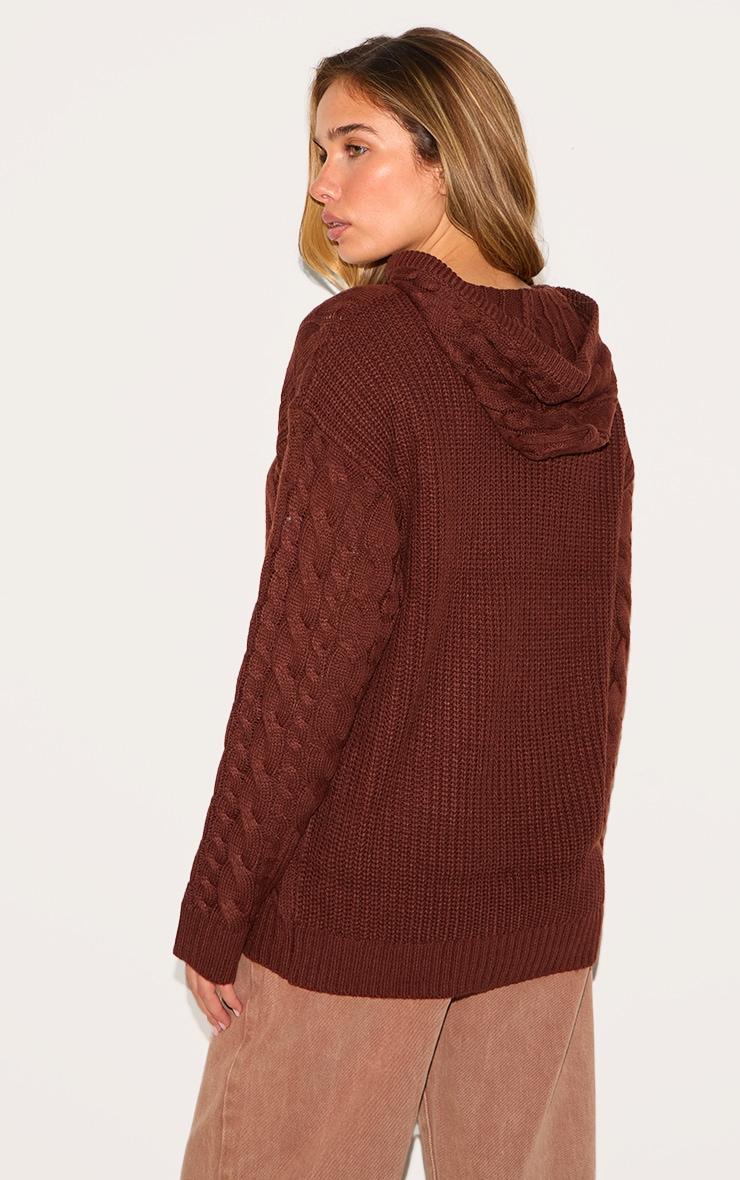 Chocolate Cable Knit Oversized Hoodie Product Image