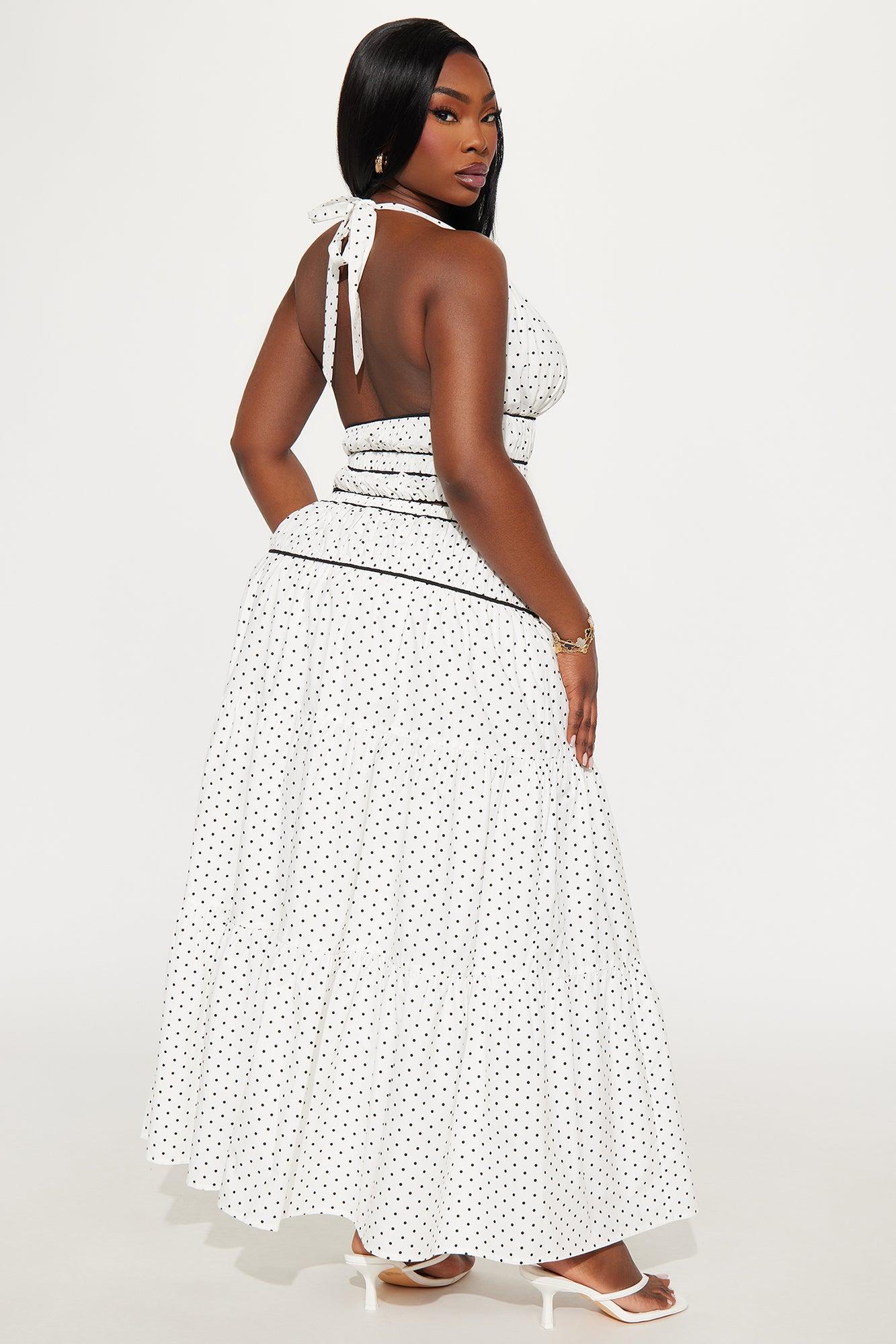 Penelope Polka Dot Midi Skirt Set - White/Black Product Image