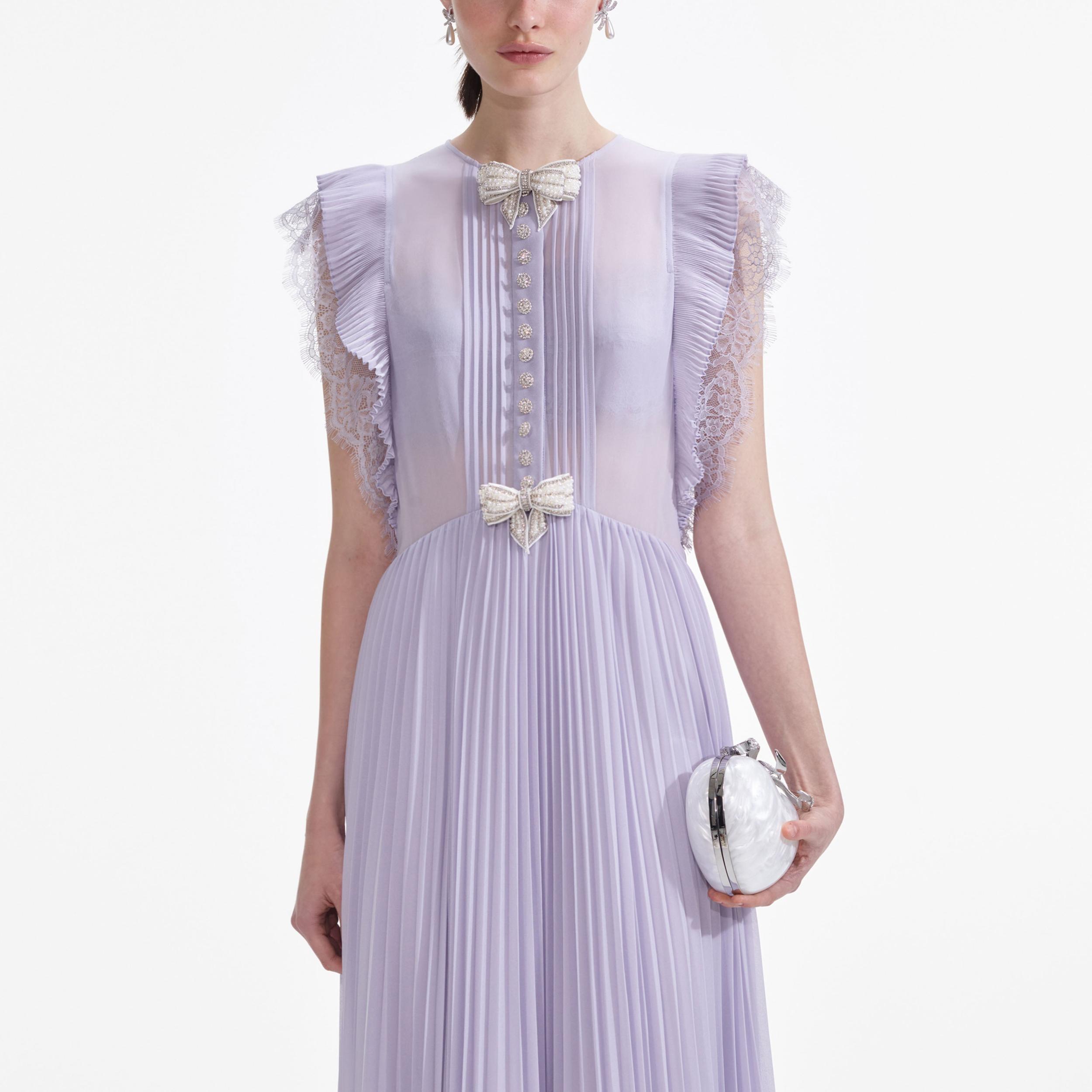 Lilac Chiffon Ruffle Maxi Dress Product Image