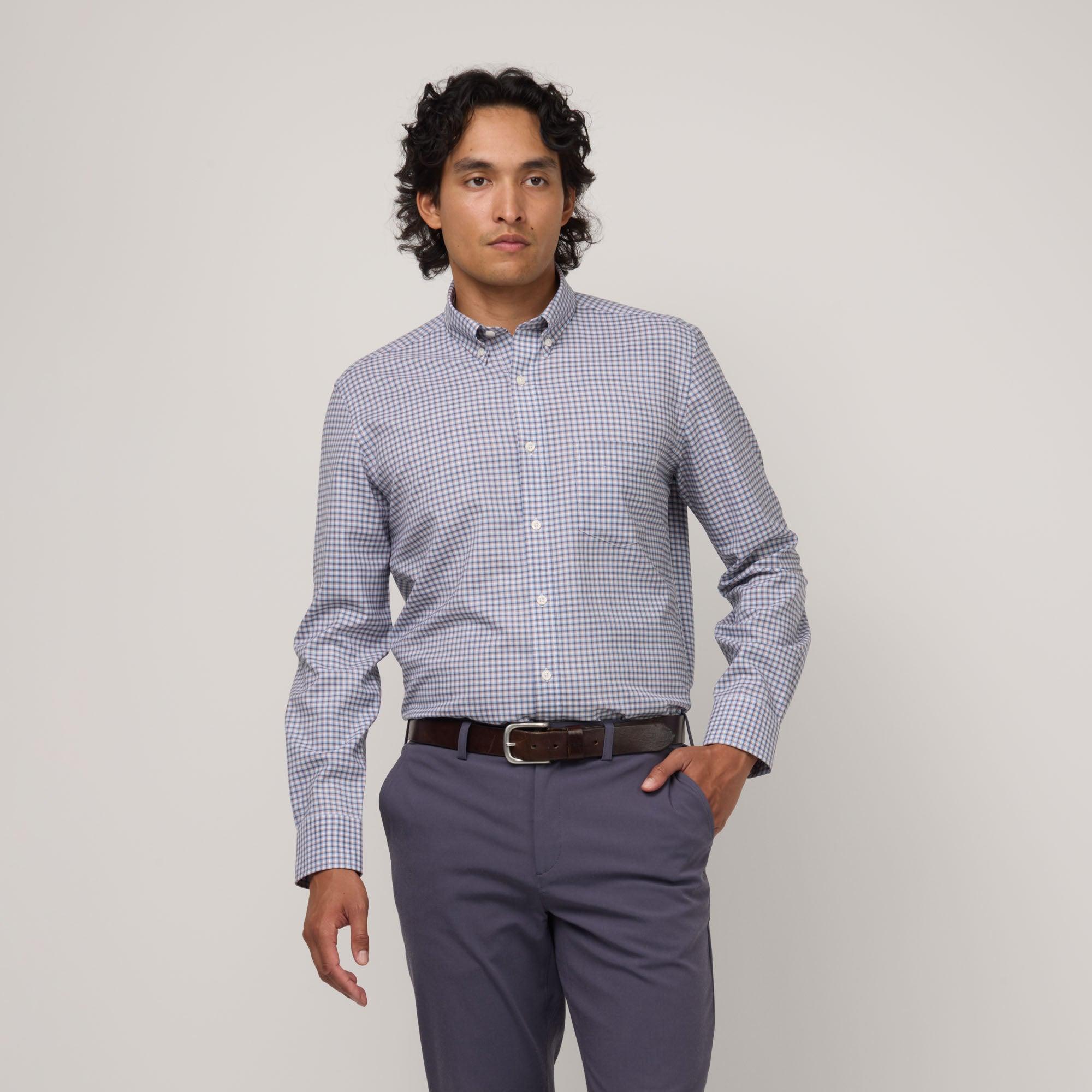 Merino Wool Button-Down Shirt | Navy & Ash Brown Product Image